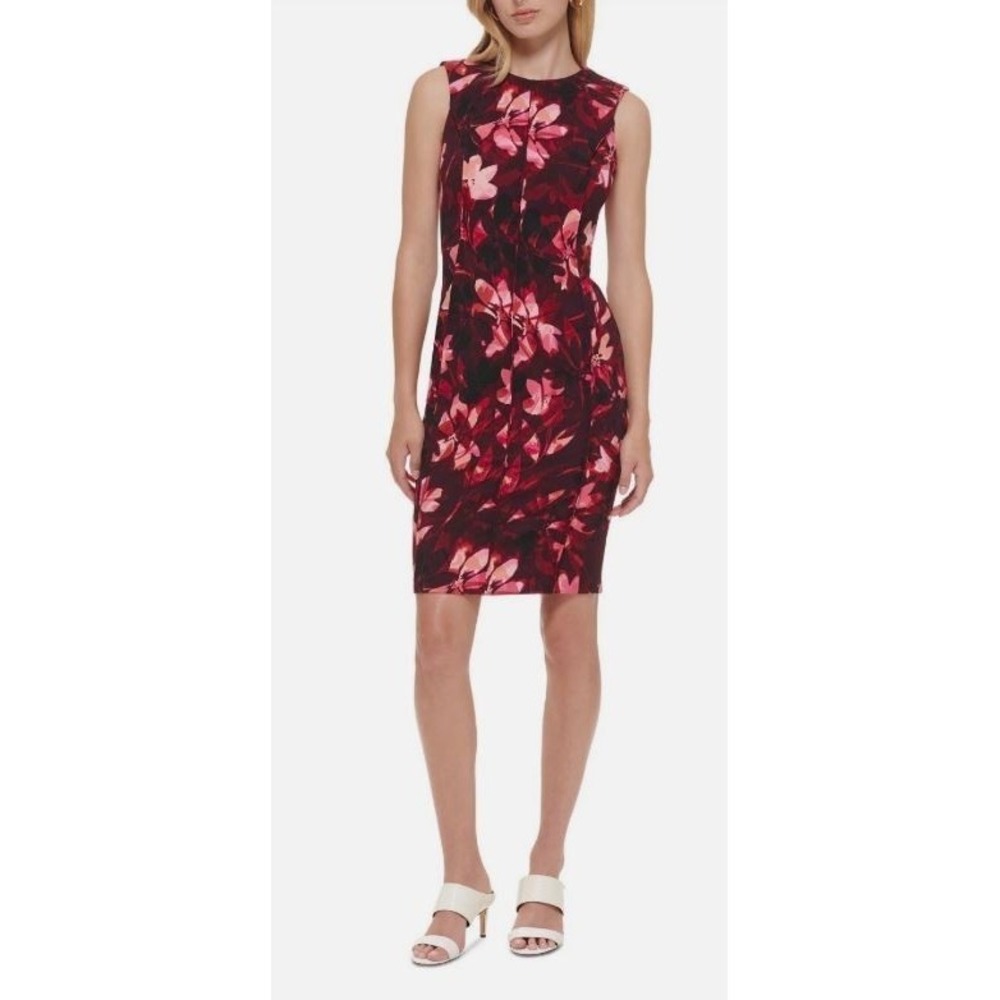 Calvin Klein Women's Petite Floral Print Pencil Dress in Persian Mulberry Size 4